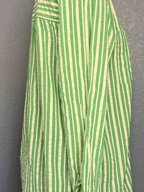 Pilcro Striped Button Down Shirt L Green White Cotton Long Sleeve - Picture 5 of 9